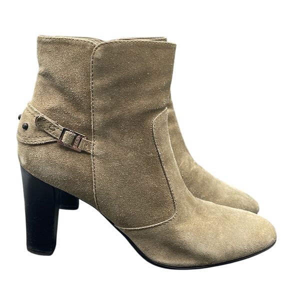 TOD'S Boots Womens 10 Leather Suede Tan Heels Heeled Boots Designer Zipper - Picture 1 of 10